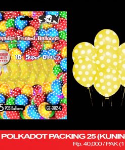 BALON 12" POLKADOT PACKING 25 (KUNING)