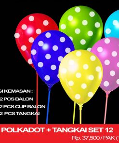 BALON 12" POLKADOT + TANGKAI SET 12