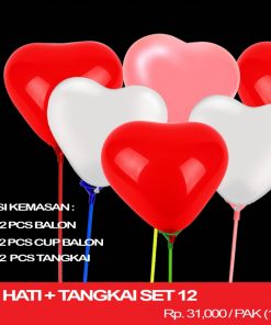 BALON 12" HATI + TANGKAI SET 12